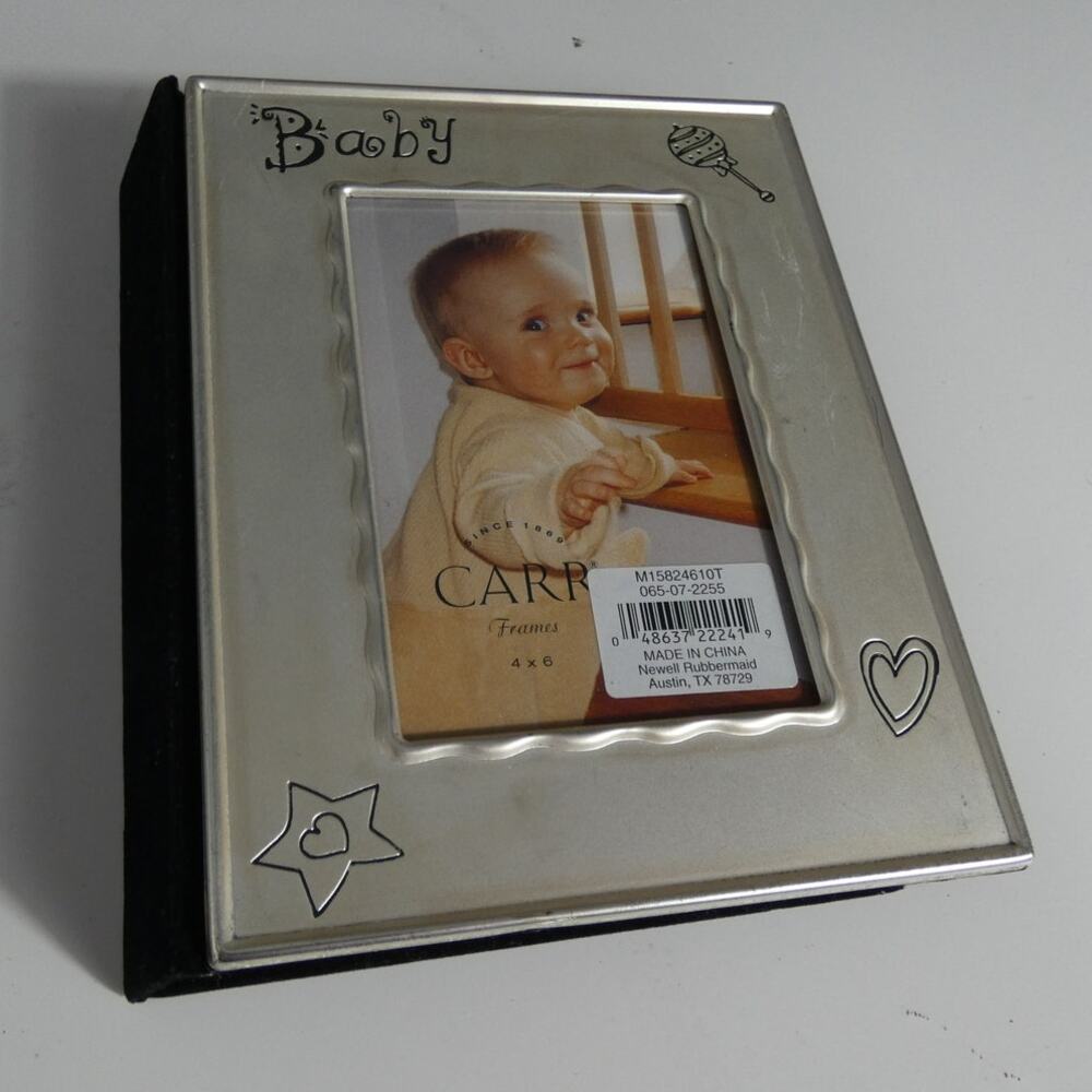 CARR Baby Book Photo Album Frame 4x6 Pewter Velvet